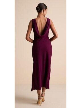Lulus Yaneli Plum Boat Neck Cowl Back Maxi Dress Women's Size Small NWT!